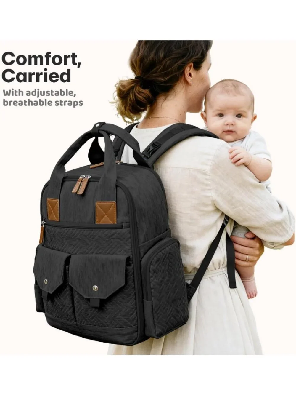 Stylish Large Diaper Bag Backpack with Changing Pad, Waterproof, 4 Insulated